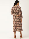 Brown Paisely Bishop Sleeve Midi Dress