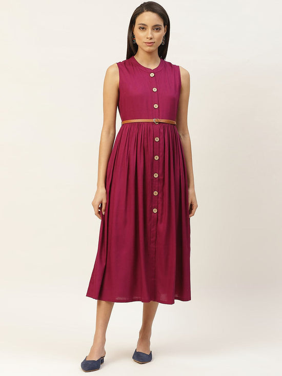 Purple Sleeveless Gathered Dress