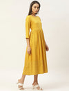 Mustard Schiffli Gathered Midi Dress