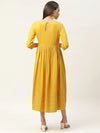 Mustard Schiffli Gathered Midi Dress