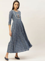 Indigo Floral Zari Embroidery Anarkali Dress