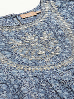Indigo Floral Zari Embroidery Anarkali Dress