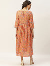 Peach Floral Zari Embroidery Gathered Dress