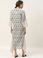 Blue Floral Neck Band Kaftan