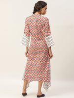 Red Floral Neck Band Kaftan