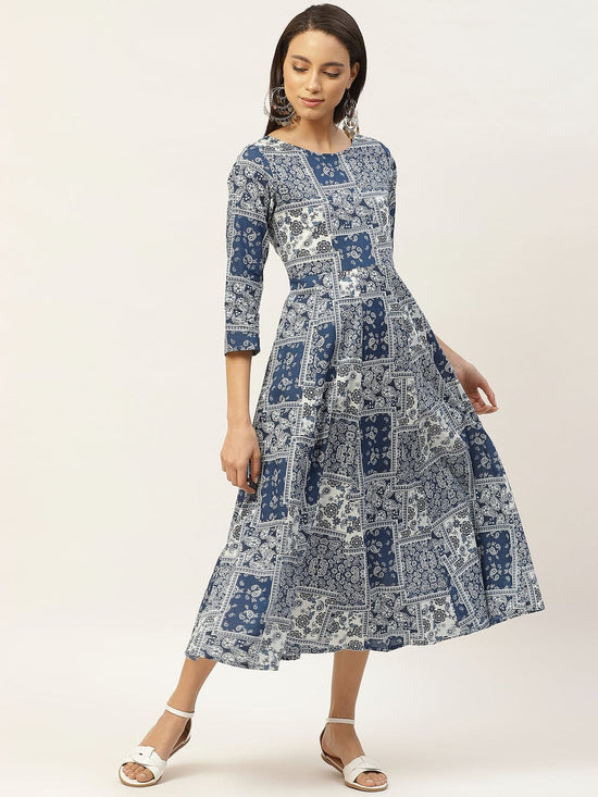 Navy Floral Anarkali Dress