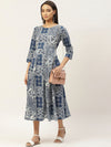 Navy Floral Anarkali Dress