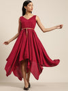 Maroon Asymmetric Belted Dress