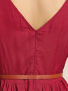 Maroon Asymmetric Belted Dress