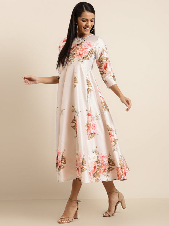 Nude Floral PolySilk Anarkali Maxi