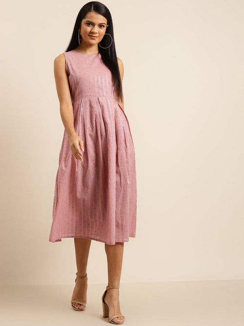 Pink Sleeveless Box Pleated Dress