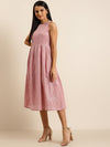 Pink Sleeveless Box Pleated Dress