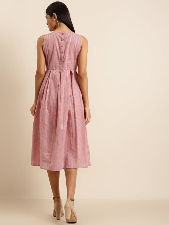 Pink Sleeveless Box Pleated Dress