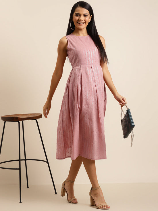 Pink Sleeveless Box Pleated Dress