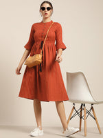 Rust Stripes Drawstring Dress