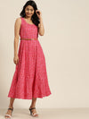 Pink Scallop Print Sleeveless Anarkali Dress