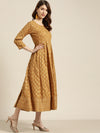 Mustard Foil Print Anarkali Maxi Dress