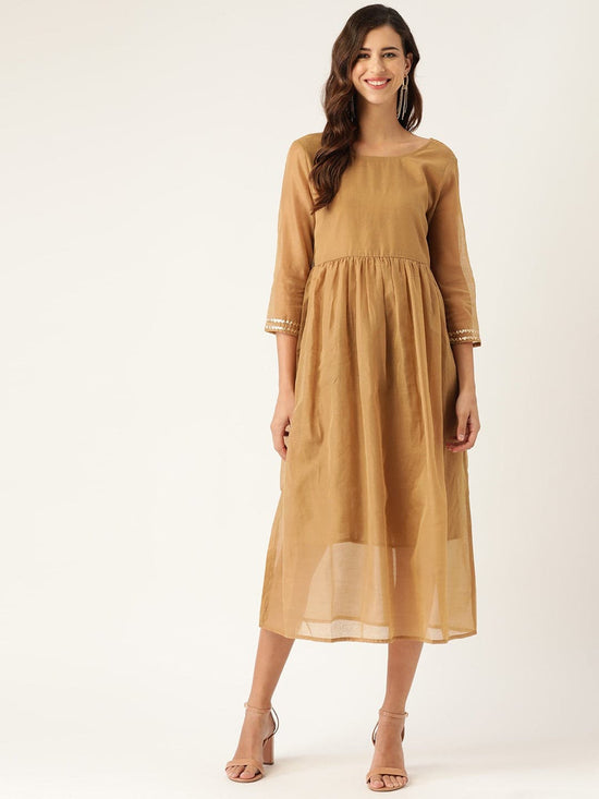 Brown Gota Patti Gathered Dress