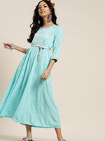 Sea Green Zari Embroidery Anrakali Maxi Dress