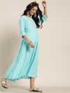 Sea Green Zari Embroidery Anrakali Maxi Dress