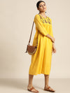 Yellow Paisely Embroidered Gathered Dress