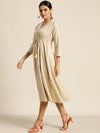 Beige Drawstring Anarkali Dress