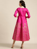 Fuchsia Foil Print Anarkali Maxi Dress