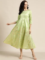 Mint Green Foil Print Anarkali Maxi Dress