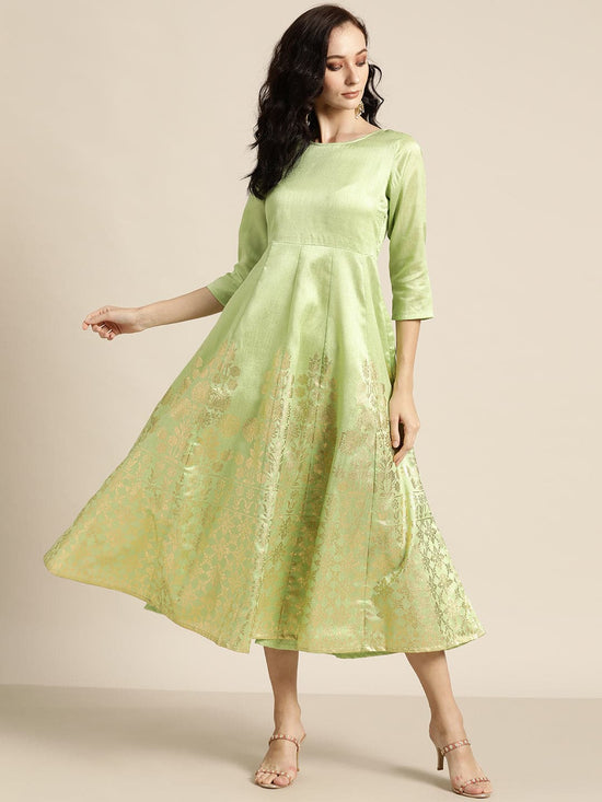 Mint Green Foil Print Anarkali Maxi Dress