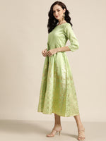 Mint Green Foil Print Anarkali Maxi Dress