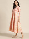 Peach Gold Foil Print Anarkali Maxi Dress