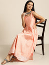 Peach Silver Foil Print Anarkali Maxi Dress