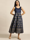 Navy Foil Print Sleeveless Anarkali Maxi Dress