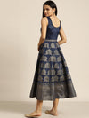 Navy Foil Print Sleeveless Anarkali Maxi Dress