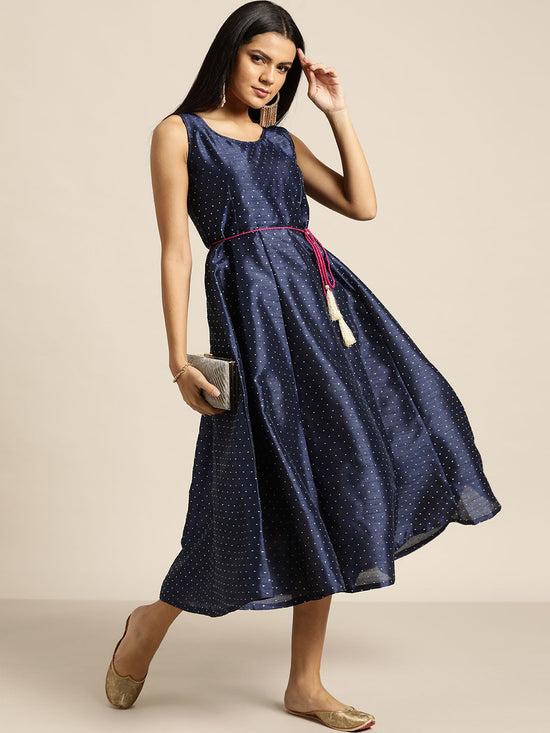 Navy Mukaish Work Anarkali Dress