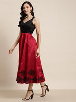 Red Flock Print Sweetheart Neck Anarkali Maxi