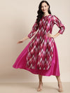 Fuchsia Anarkali Maxi With Ikat Print Jacket