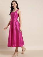 Fuchsia Anarkali Maxi With Ikat Print Jacket