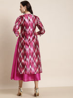 Fuchsia Anarkali Maxi With Ikat Print Jacket