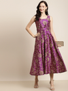 Purple Jacquard Floral Self-Belt Anarkali Maxi