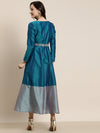 Teal Contrast Border Embroidered-Belt Anarkali Maxi