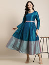 Teal Contrast Border Embroidered-Belt Anarkali Maxi