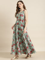 Sea Green Floral Sweetheart Anarkali Maxi Dress