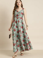 Sea Green Floral Sweetheart Anarkali Maxi Dress