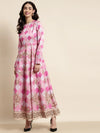 Pink Mughal Floral Full Sleeves Anarkali Maxi Dress