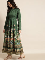 Green Floral Full Sleeves Anarkali Maxi Dress