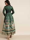 Green Floral Full Sleeves Anarkali Maxi Dress