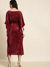 Maroon Velvet Foil Print Fringe Lace Kaftan Dress