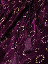 Purple Velvet Foil Print Fringe Lace Kaftan Dress