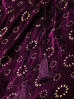 Purple Velvet Foil Print Fringe Lace Kaftan Dress